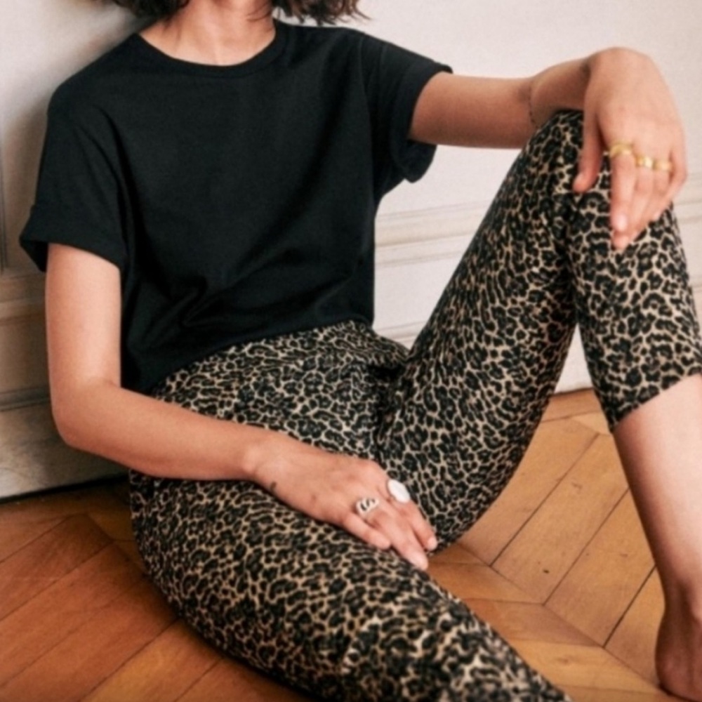Sezane Leopard Print Leggings in Black and Tan